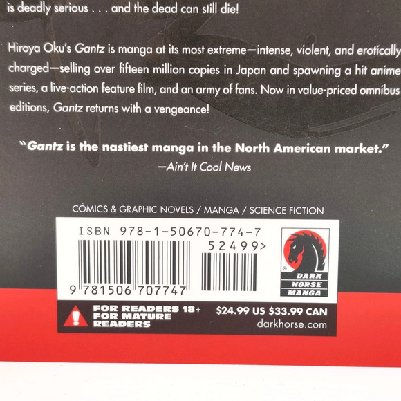 Gantz Omnibus 1 Vol 1 2 3 English Manga Hiroya Oku Dark Horse Seinen Mature - Picture 3 of 16